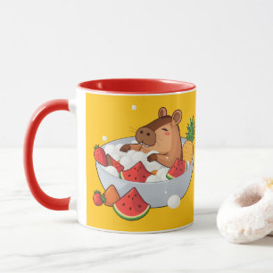 Schattige Capybara Fruit Bad Spa Dag Kawaii Dier I Mok