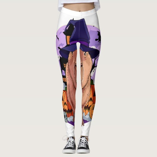 Schattige Capybara Halloween Heksenpompoen Sweatsh Leggings (Voorkant)