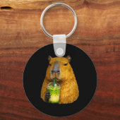 Schattige capybara ijsthee matcha latte liefhebber sleutelhanger (Voorkant)
