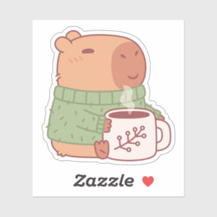 Schattige Capybara in Trui met Heet Koffie Sticker