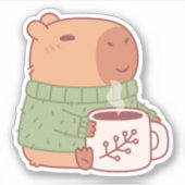 Schattige Capybara in Trui met Heet Koffie Sticker (Voorkant)