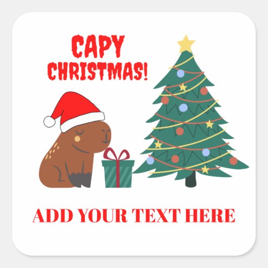 Schattige Capybara Kerstboom Vierkante Sticker (Voorkant)