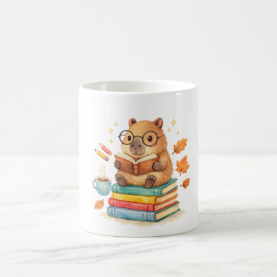 Schattige Capybara Leest Boeken Waterverf Koffiemok