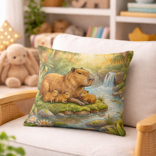 Schattige Capybara Mama en Baby Jungle Dieren  Kussen