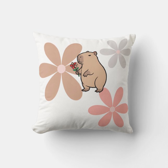  Schattige Capybara Met Bloem  Kussen (Voorkant)