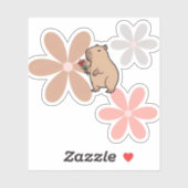 Schattige Capybara Met Bloem Sticker (Vel)