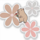 Schattige Capybara Met Bloem Sticker (Voorkant)