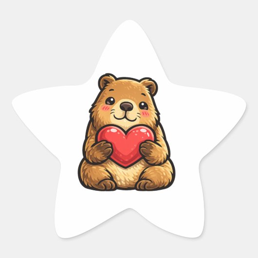 Schattige Capybara met Hart Kawaii Capybara Ster Sticker (Voorkant)
