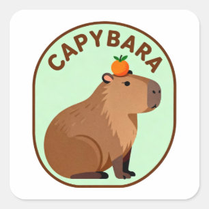 Schattige Capybara met Oranje Op Hoofd Grappig Die Vierkante Sticker