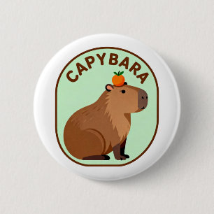 Schattige Capybara met Oranje Op Zijn Hoofd Grappi Ronde Button 5,7 Cm