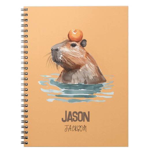 Schattige Capybara met Sinaasappel en Kindernaam Notitieboek (Voorkant)