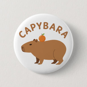 Schattige Capybara Met Sinaasappel Op De Kop Minim Ronde Button 5,7 Cm