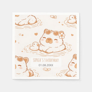 Schattige Capybara Met Zonnebril Kinderen Verjaard Servet