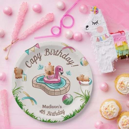 Schattige Capybara Pool Party Papieren Bordje (Feest)