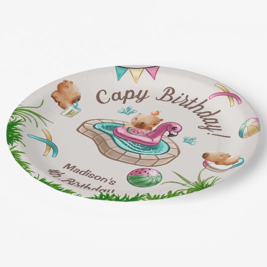 Schattige Capybara Pool Party Papieren Bordje (Gekanteld)