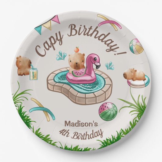 Schattige Capybara Pool Party Papieren Bordje (Voorkant)