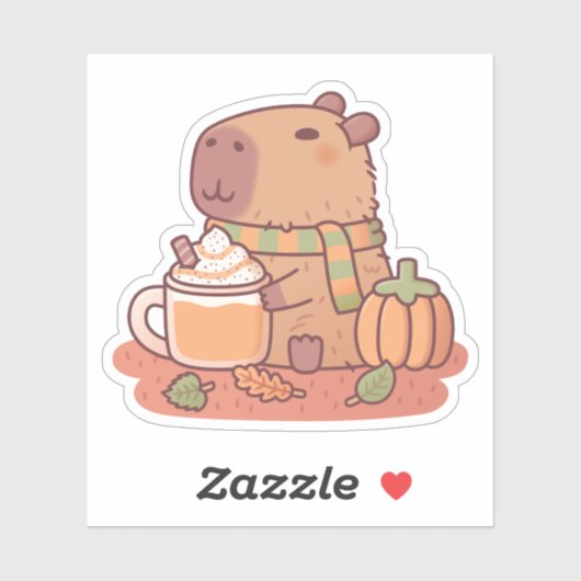 Schattige Capybara Pumpkin Spice Latte Herfstseizo Sticker (Vel)