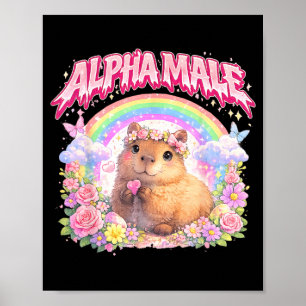 Schattige Capybara Regenboog Bloem Grappig voor Ma Poster