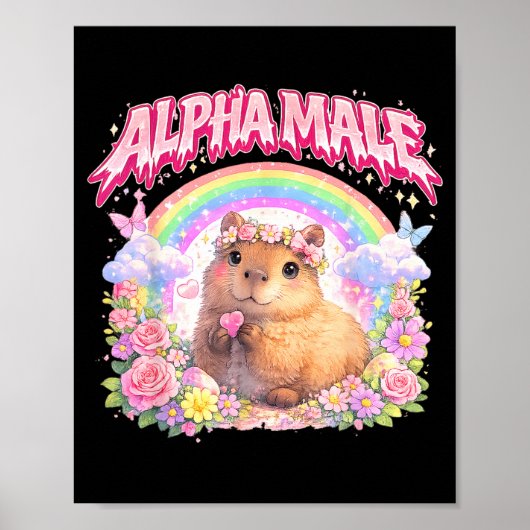 Schattige Capybara Regenboog Bloem Grappig voor Ma Poster (Voorkant)