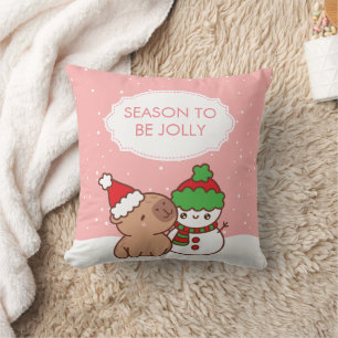 Schattige Capybara & Snowman Kussen