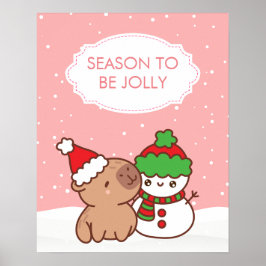Schattige Capybara & Snowman Winter Poster