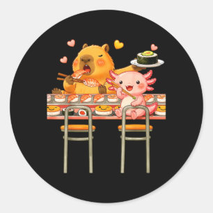 Schattige Capybara Sushi en Axolotl Boba Kawaii Jo Ronde Sticker