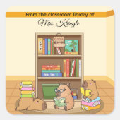 Schattige Capybara Uit De Bibliotheek Van Docent Vierkante Sticker (Voorkant)