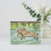 Schattige Capybara Zwemmen Briefkaart (Staand voorkant)