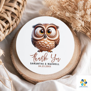 Schattige Caricatuur Uil Jongens Babyfeestje Ronde Sticker