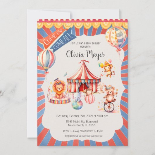 Schattige  Carnaval Circus Baby shower Kaart (Voorkant)