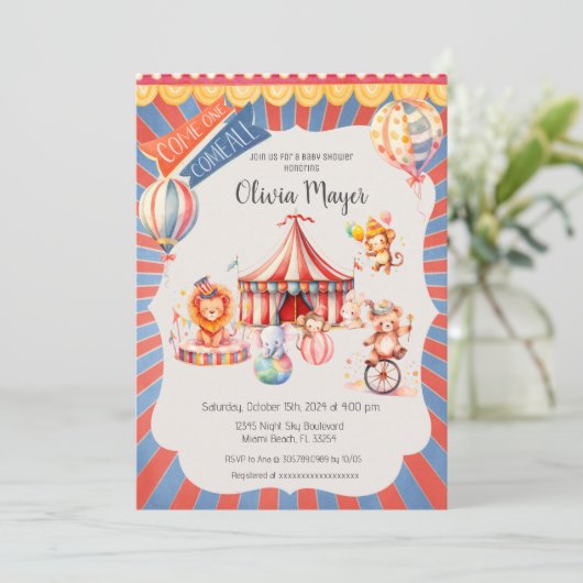 Schattige  Carnaval Circus Baby shower Kaart (Staand voorkant)