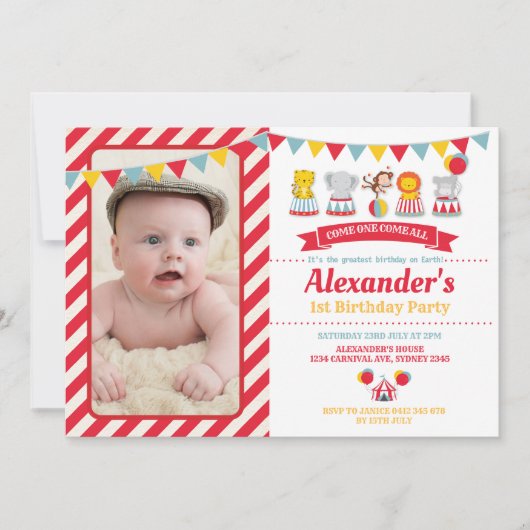 Schattige Carnaval Circus Dieren Verjaardagsfeest  Kaart (Voorkant)