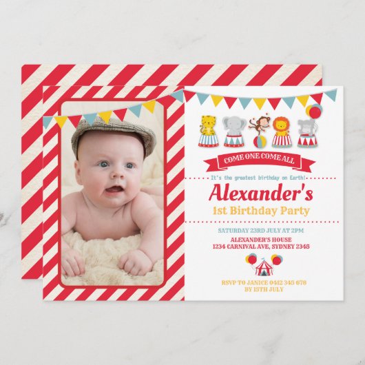 Schattige Carnaval Circus Dieren Verjaardagsfeest  Kaart (Voorkant / Achterkant)