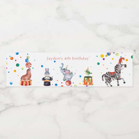 Schattige Carnaval Circus Kids Verjaardagsfeest Waterfles Etiket (Enkel label)