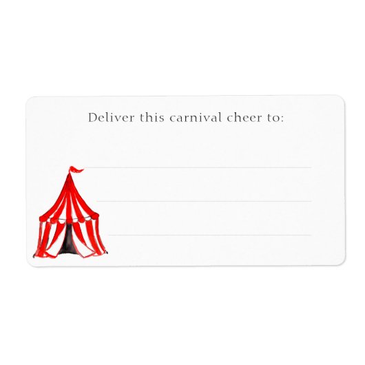 Schattige Carnaval Circus Rood Grote Top Tent Kind Etiket (Voorkant)