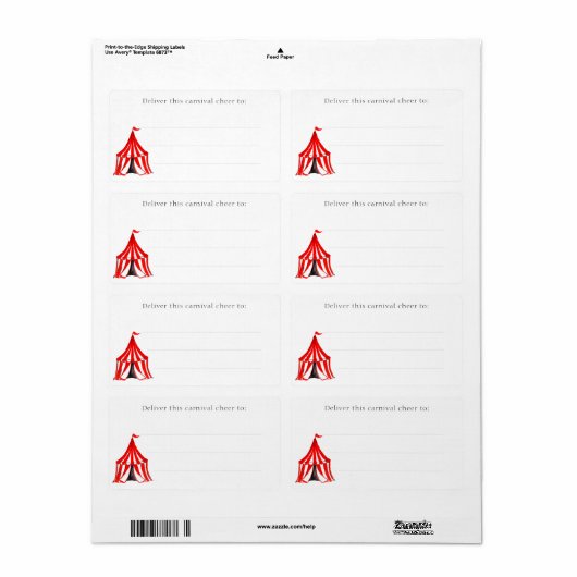Schattige Carnaval Circus Rood Grote Top Tent Kind Etiket (Full Sheet)
