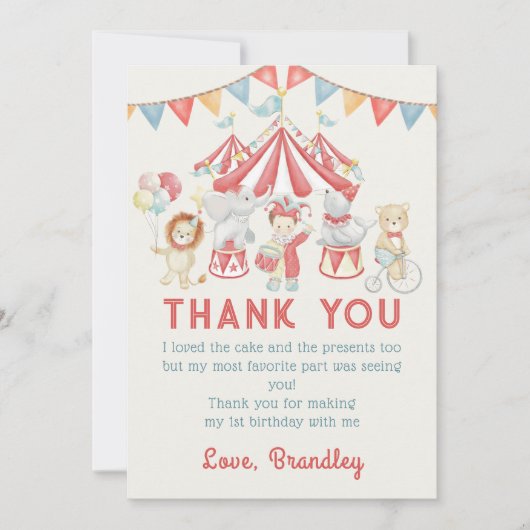 Schattige Carnaval Circus Show Verjaardag Dank u k Bedankkaart (Voorkant)