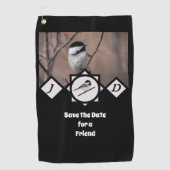 Schattige Carolina Chickadee Monogram Foto Golfhanddoek (Voorkant)