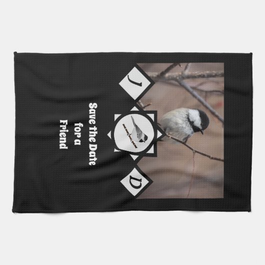 Schattige Carolina Chickadee Monogram Foto Theedoek (Horizontaal)