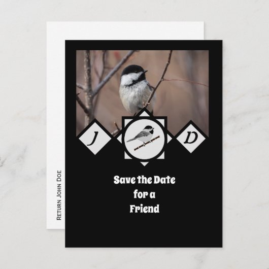 Schattige Carolina Chickadee Monogram Foto Uitnodiging Briefkaart (Voorkant / Achterkant)