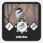 Schattige Carolina Chickadee Monogram Foto Vierkante Sticker (Voorkant)