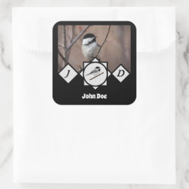 Schattige Carolina Chickadee Monogram Foto Vierkante Sticker