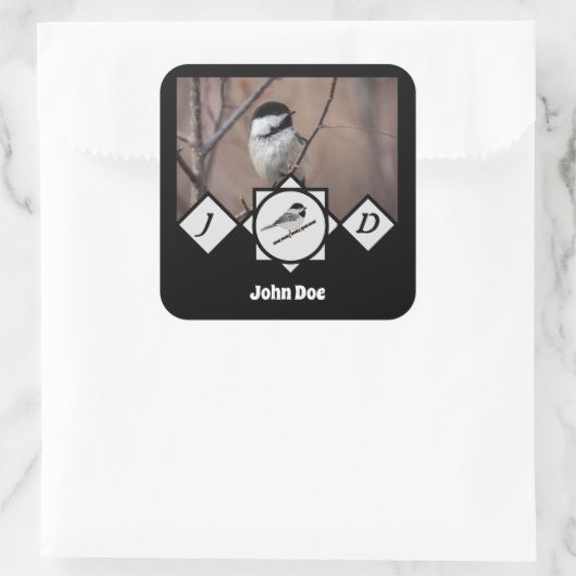 Schattige Carolina Chickadee Monogram Foto Vierkante Sticker (Tas)
