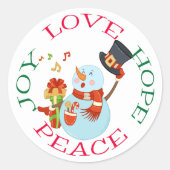 Schattige Caroling Snowman Hope Christmas Ronde Sticker (Voorkant)