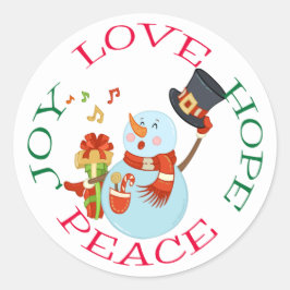 Schattige Caroling Snowman Hope Christmas Ronde Sticker