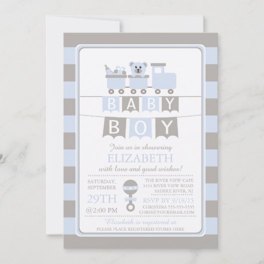 Schattige Carriage Beer Boy Baby shower Uitnodigin Kaart (Voorkant)