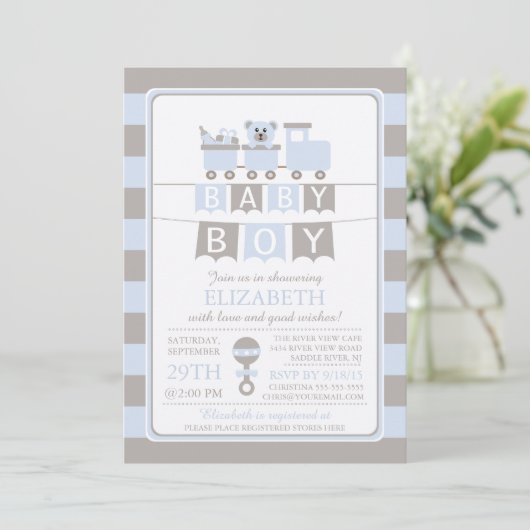 Schattige Carriage Beer Boy Baby shower Uitnodigin Kaart (Staand voorkant)