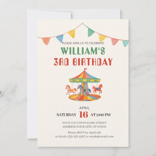 Schattige Carrouselverjaardag Kaart (Achterkant)