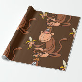 Schattige cartoon aap met banaan grappig dier cadeaupapier (Uitgerold)