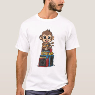 Schattige Cartoon Aap Muzikant Speelt Ukulele T-shirt